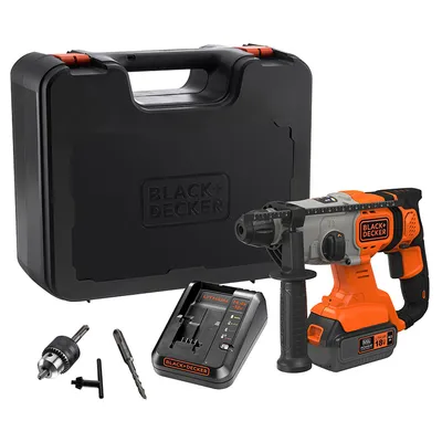 Акумулаторен перфоратор Black & Decker с колекторен двигател   с 1 батерия и зарядно, SDS-plus, 18 V, 4 Ah, 1.2 J, BCD900M1K