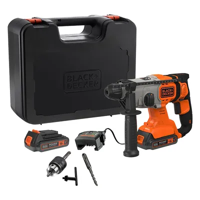Акумулаторен перфоратор Black & Decker с колекторен двигател   с 2 батерии и зарядно, SDS-plus, 18 V, 2.5 Ah, 1.2 J, BCD900E2K