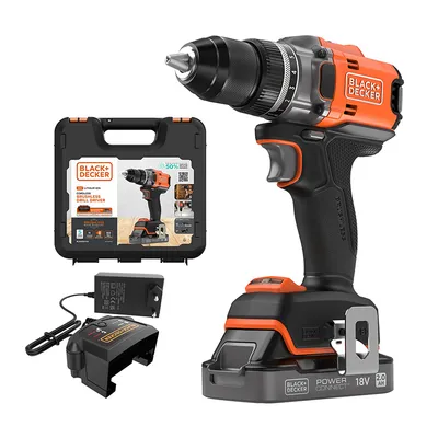 Акумулаторен винтоверт Black & Decker с безчетков двигател с 1 батерия и зарядно, 18 V, 2 Ah, 50 Nm, 13 мм, BLD682D1XK