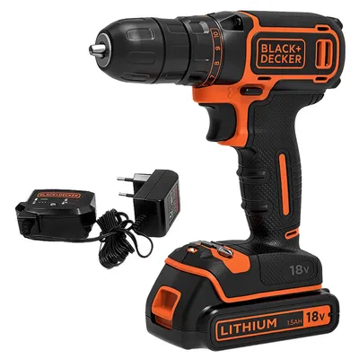 Акумулаторен винтоверт Black & Decker с колекторен двигател с 1 батерия и зарядно, 18 V, 1.5 Ah, 30 Nm, 1-10 мм, BDCDC18