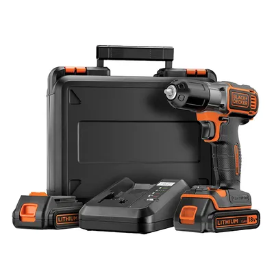 Акумулаторен винтоверт Black & Decker с колекторен двигател с 2 батерии и зарядно, 18 V, 1.5 Ah, 16 Nm, 1-10 мм, ASD18KB