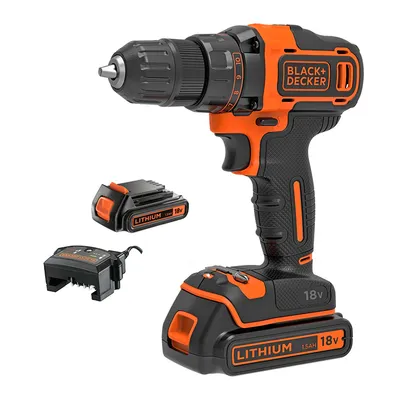 Акумулаторен винтоверт Black & Decker с колекторен двигател с 2 батерии и зарядно, 18 V, 1.5 Ah, 40 Nm, 10 мм, BDCDD186B