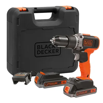 Акумулаторен винтоверт Black & Decker ударен с 2 батерии и зарядно, 18 V, 2.5 Ah, 45 Nm, 10 мм, BCD003ME2K