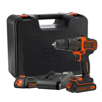 Акумулаторен винтоверт Black & Decker ударен с 2 батерии и зарядно, 18 V, 2 Ah, 40 Nm, 10 мм, BDCHD18K1B2