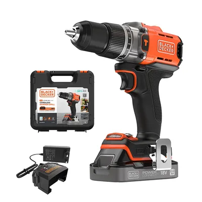 Акумулаторен винтоверт Black & Decker ударен с 2 батерии и зарядно, 18 V, 2 Ah, 45 Nm, 13 мм, BCD383D1XK