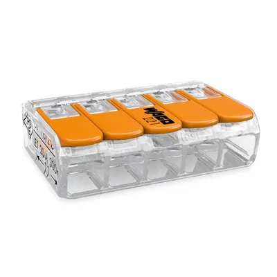 Разклонителна клема Wago  0.2-4 мм2, прозрачна, 32 A, 5 гнезда, Compact