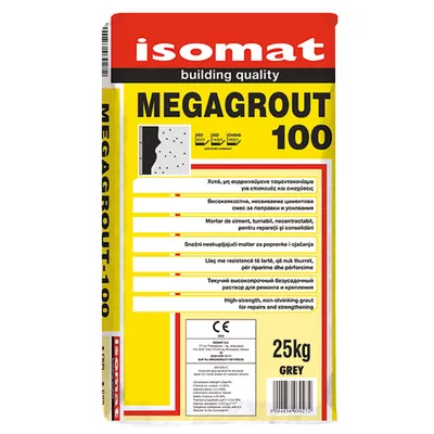 Смес Isomat за саниране на стоманобетонни конструкции за пукнатини 30-100 мм 25 кг, сива, Megagraut-100