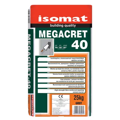 Смес Isomat за саниране на стоманобетонни конструкции за пукнатини до 40 мм 25 кг, сива, Megacret-40