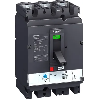 Прекъсвач мощностен Schneider Electric автоматичен тип А-1 регулируем 100 A, 15-40 kA, 3P, 440 V, 70-100 А, EasyPact CVS100B TM100D 3P3D