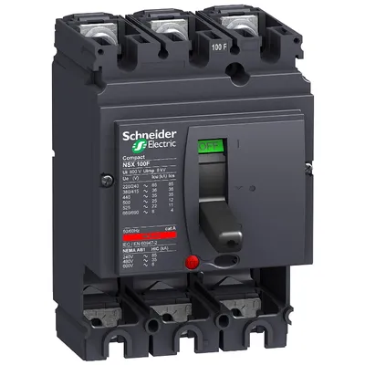 Прекъсвач мощностен Schneider Electric автоматичен тип A-3 без защита 100 A, 4-85 kA, 3P, 690 V V, Compact NSX100F