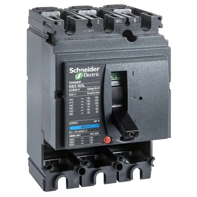 Прекъсвач мощностен Schneider Electric автоматичен тип A-3 без защита 100 A, 7.5-40 kA, 3P, 700 V, Compact NSX100Bt