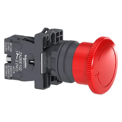 Авариен стоп бутон Schneider Electric тип гъба със завъртане 3 A, 240 V, 1 NC, червен, Easy Harmony XA2E