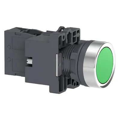 Бутонен превключвател Schneider Electric с пружинно връщане светещ 3 A, 24 V, 1 NO, зелен, Easy Harmony XA2E