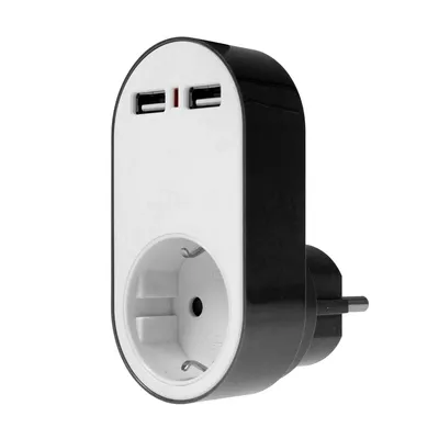 Адаптор от 220 V към USB as - Schwabe 2хUSB+шуко  бял/черен