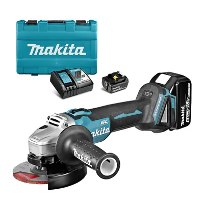 Акумулаторен ъглошлайф Makita с 2 батерии и зарядно, 18 V, 5 Ah, 125 мм, 8500 об./мин, DGA504RTE
