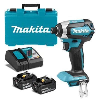 Акумулаторен гайковерт Makita с безчетков двигател с 2 батерии и зарядно, 18 V, 3 Ah, 170 Nm, шестостен, 1/4", DTD153RFE