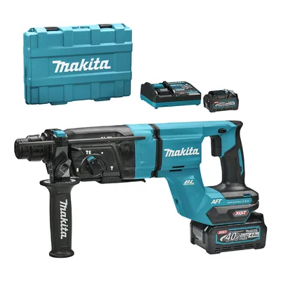 Акумулаторен перфоратор Makita с безчетков двигател с 2 батерии и зарядно, SDS-plus, 40 V, 4 Ah, 3 J, 0-5000 уд./мин, HR007GM201