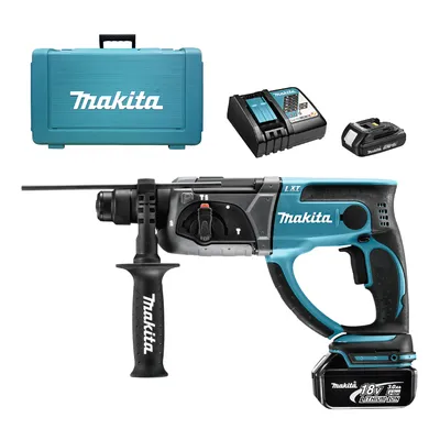 Акумулаторен перфоратор Makita с колекторен двигател  с 2 батерии и зарядно, SDS-plus, 18 V, 1.5/3 Ah, 1.9 J, 0-4000 уд./мин, DHR202RX4