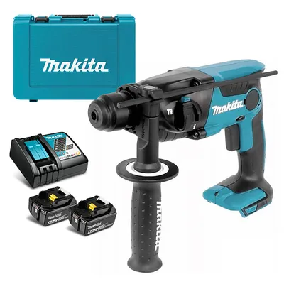Акумулаторен перфоратор Makita с колекторен двигател   с 2 батерии и зарядно, SDS-plus, 18 V, 3 Ah, 1.3 J, 0-5300 уд./мин, DHR165RFE