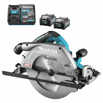 Акумулаторен ръчен циркуляр Makita с 2 батерии и зарядно, 40 V, 5 Ah, ф 270 мм, 3500 об./мин, HS011GT201