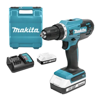 Акумулаторен винтоверт Makita с колекторен двигател с 2 батерии без зарядно, 18 V, 1.5 Ah, 42 Nm, 1.5-13 мм, DF488DWE