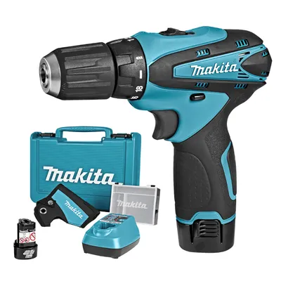 Акумулаторен винтоверт Makita с колекторен двигател с 2 батерии и зарядно, 10.8 V, 1.3 Ah, 24 Nm, 0.8-10 мм, DF330DWE