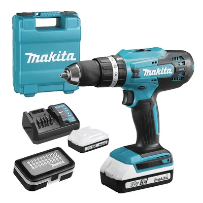Акумулаторен винтоверт Makita ударен с 2 батерии и зарядно, 18 V, 1.5 Ah, 42 Nm, 1.5-13 мм, HP488D011
