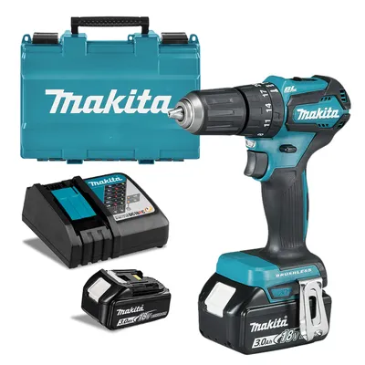 Акумулаторен винтоверт Makita ударен с 2 батерии и зарядно, 18 V, 3 Ah, 40 Nm, 1.5-13 мм, DHP483RFE