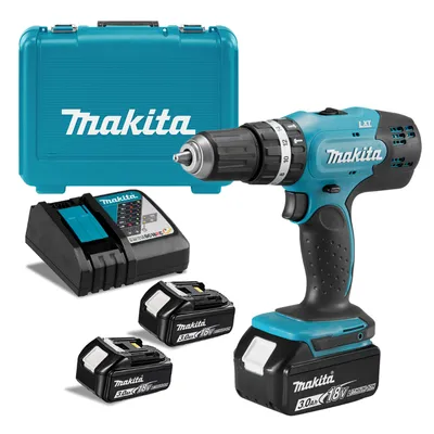 Акумулаторен винтоверт Makita ударен с 3 батерии и зарядно, 18 V, 3 Ah, 42 Nm, 1.5-13 мм, DHP453RFE3