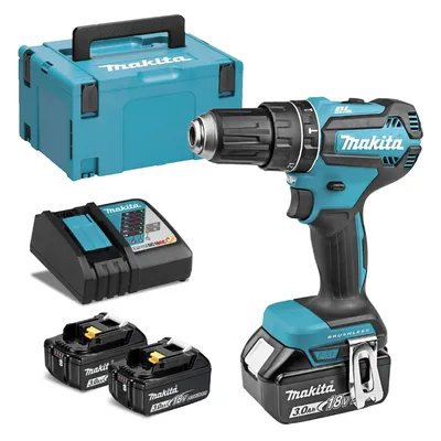 Акумулаторен винтоверт Makita ударен с 3 батерии и зарядно, 18 V, 3 Ah, 50 Nm, 1.5-13 мм, DHP485RF3J