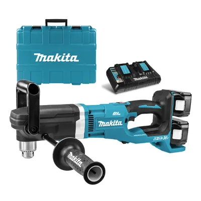 Акумулаторна бормашина Makita ъглова  с 2 батерии и зарядно, 18+18 V, 5 Ah, 136 Nm, 0-350/0-1400 об./мин, 2-13 мм, DDA460PT2