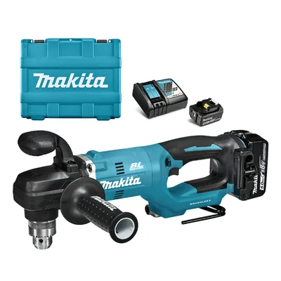 Акумулаторна бормашина Makita ъглова   с 2 батерии и зарядно, 18 V, 5 Ah, 70 Nm, 0-450/0-1400 об./мин, 2-13 мм, DDA450RTE