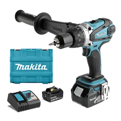 Акумулаторна бормашина Makita  с 2 батерии и зарядно, 18 V, 3 Ah, 91 Nm, 0-400/0-2000 об./мин, 1.5-13 мм, DDF458RFE