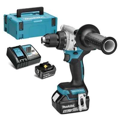 Акумулаторна бормашина Makita  с 2 батерии и зарядно, 18 V, 5 Ah, 130 Nm, 0-550/0-2100 об./мин, 1.5-13 мм, DDF486RTJ
