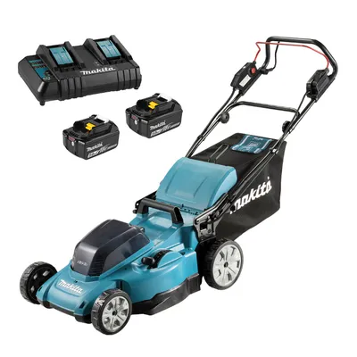 Акумулаторна косачка Makita с 2 батерии и зарядно, 36 V, 5 Ah, 480 мм, 800 м2, DLM481CT2