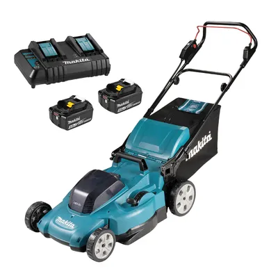 Акумулаторна косачка Makita с 2 батерии и зарядно, 36 V, 5 Ah, 530 мм, 800 м2, DLM538CT2