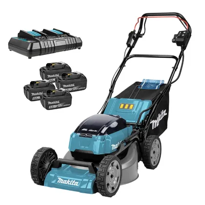 Акумулаторна косачка Makita с 4 батерии и зарядно, 36 V, 5 Ah, 460 мм, 1800 м2, DLM462PT4
