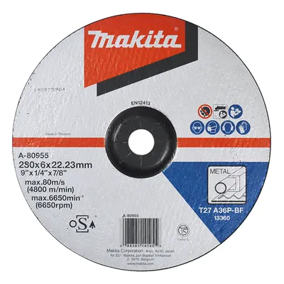 Диск карбофлексен за шлайфане Makita на метал  230 мм, 22.2 мм, 6 мм, P36, A-80955