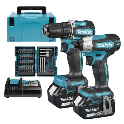 Комплект акумулаторни инструменти Makita с 2 батерии и зарядно, DDF487, DTD157, 18 V, 3 Ah, DLX2423JX4