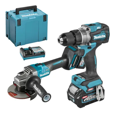 Комплект акумулаторни инструменти Makita с 2 батерии и зарядно, DF001G, GA005G, 40 V, 4 Ah, DK0124G201
