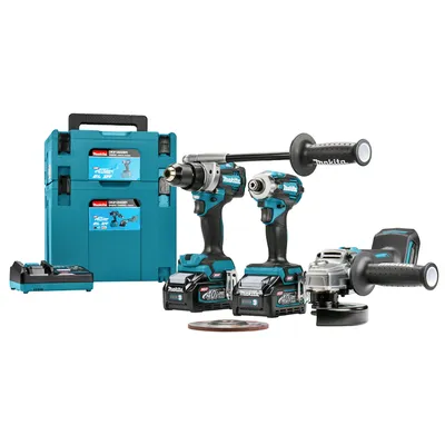 Комплект акумулаторни инструменти Makita с 2 батерии и зарядно, DF001G, TD001G, GA005G, 40 V, 4 Ah, DK0125G301
