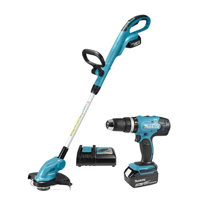 Комплект акумулаторни инструменти Makita с 2 батерии и зарядно, DHP453, DUR181, 18 V, 3 Ah, DLX2114X1