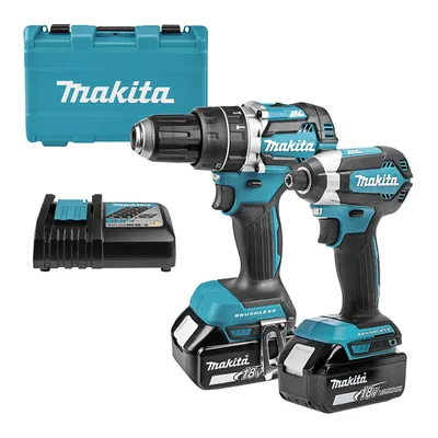 Комплект акумулаторни инструменти Makita с 2 батерии и зарядно, DTD153, DHP484, 18 V, 3 Ah, DLX2180X