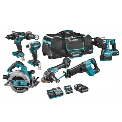 Комплект акумулаторни инструменти Makita с 2 батерии и зарядно, HP001G, TD001G, HS003G, GA005G, HR001G, JR001G, 40 V, 4 Ah, DK0115G601