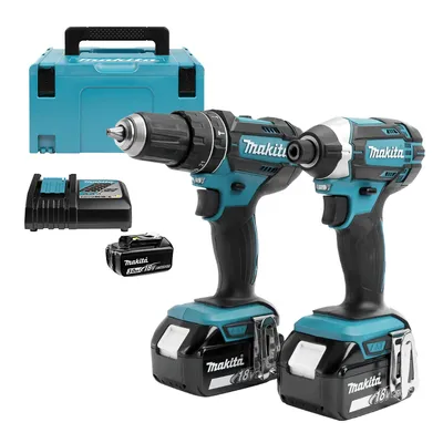 Комплект акумулаторни инструменти Makita с 3 батерии и зарядно, DTD152, DHP482, 18 V, 3 Ah, DLX2131JX1
