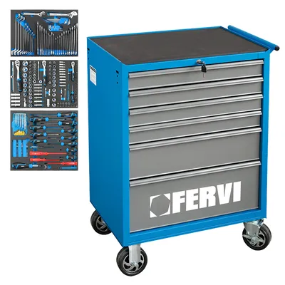 Шкаф Fervi с инструменти метален подвижен  235 бр., 744x461x964 мм, 150 кг, син, C900C3C