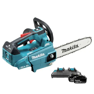 Акумулаторна резачка за дърва Makita с 2 батерии и зарядно, 2x18 V, 5 Ah, 25 см, 3/8 ", DUC256PT2
