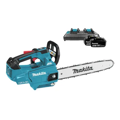 Акумулаторна резачка за дърва Makita с 2 батерии и зарядно, 2x18 V, 5 Ah, 35 см, 3/8 ", DUC356PT2