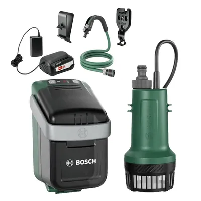 Акумулаторна помпа Bosch за дъждовна вода  с 1 батерия и зарядно, 2 м3/ч, 17.5 м, 3/4 ", GardenPump 18