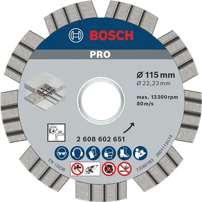 Диск диамантен за мокро рязане Bosch на бетон и армиран бетон 115 мм, 22.23 мм, 2.2 мм, PRO Concrete